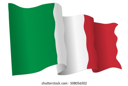 Italian flag waving - vector illustration isolated on white background.