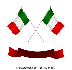 Italian flag wavy background layout. Vector illustration. Flag with pole isolated on white background, flat design	