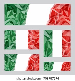 Italian Flags Set 
Creative national symbols in low poly style in green and red colors