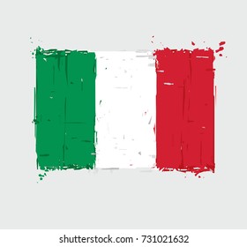 Italian Flat Flag - Vector Artistic Brush Strokes and Splashes. Grunge Illustration, all elements neatly on layers and groups. The bitmap preview has a clipping path for accurate background removal