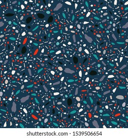 Italian flooring terrazzo seamless pattern. Chaotic mosaic stone pieces endless texture. Textile, tile design, fabric print, wrapping paper, wallpaper, flooring. Vector illustration.