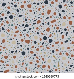 Italian flooring venetian style terrazzo seamless pattern. Chaotic mosaic stone pieces endless texture. Textile, tile design, fabric print, wrapping paper, wallpaper, flooring. Vector illustration.