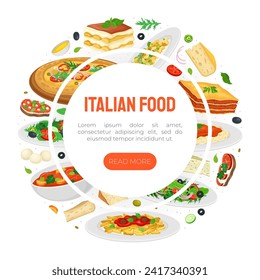 Italian Food Banner Design with Dish and Served Meal Vector Template