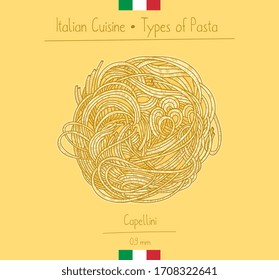 Italian Food Capellini Pasta, sketching illustration in the vintage style