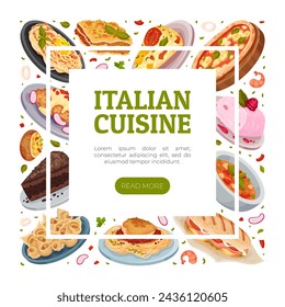 Italian Food Cuisine Banner Design with Tasty Dish Vector Template