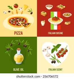 Italian food design concept set with pizza olive oil cuisine icons isolated vector illustration