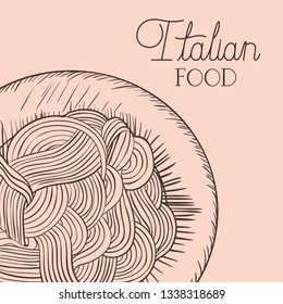 italian food drawn dish with spaghettis
