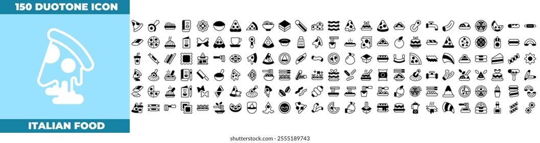 Italian Food Duotone Editable Icons set. Vector illustration in modern thin duotone style of italian food icons: pizza, wine, italian, etc