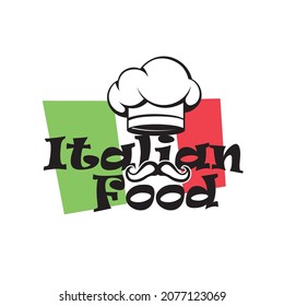 italian food emblem with chef hat and mustache isolated on white background