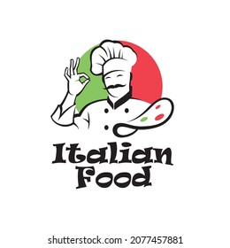 italian food emblem with chef and mustache isolated on white background