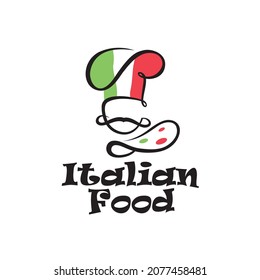 italian food emblem with chef and mustache isolated on white background