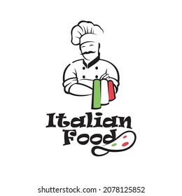 italian food emblem with chef and mustache isolated on white background