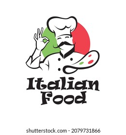 italian food emblem with chef and mustache isolated on white background