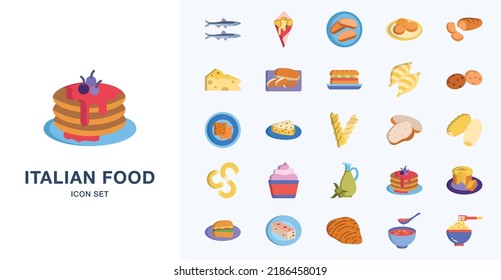 Italian food flat icon set