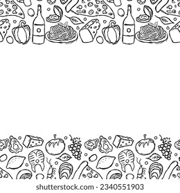 Italian food frame with place for text. Doodle italian food background