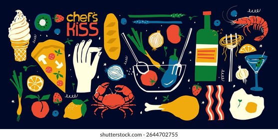 Italian food hand drawn doodle banner. Cartoon detailed flyer. Italy cuisine identity with objects and symbols. Color vector design elements background