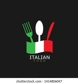 Italian food icon. Italian flag symbol Spoon fork and knife icons