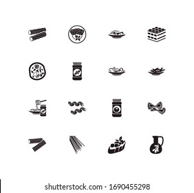Italian food icon set and fettuccine with tiramisu, pasta carbonara and penne pasta. Dessert related italian food icon vector for web UI logo design.