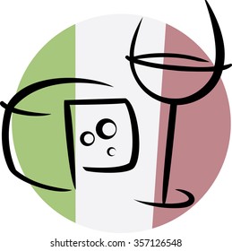 Italian Food Logo with cheese and a glass of wine