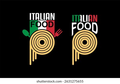 italian food logo emblem badge sticker business restaurant logo design template with spoon and fork icon on black background