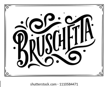 Italian food menu - names of dish. Lettering phrase for your design, stylized drawing, hand drawn composition. Vector illustration