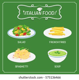 Italian food on menu with green background illustration
