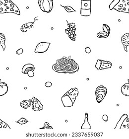 Italian food pattern. Seamless italian food background