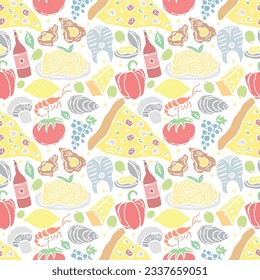 Italian food pattern. Seamless italian food background