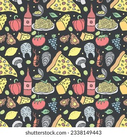 Italian food pattern. Seamless italian food background