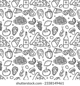 Italian food pattern. Seamless italian food background