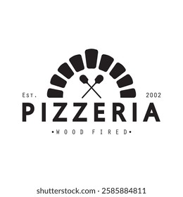 Italian food, pizza or pizzeria logo design with crossed shovels and brick oven. Logo for business, restaurant, labels and badges.