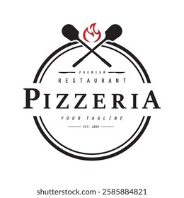 Italian food, pizza or pizzeria logo design with crossed shovels and brick oven. Logo for business, restaurant, labels and badges.
