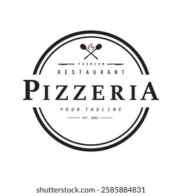 Italian food, pizza or pizzeria logo design with crossed shovels and brick oven. Logo for business, restaurant, labels and badges.