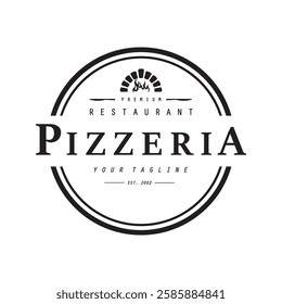 Italian food, pizza or pizzeria logo design with crossed shovels and brick oven. Logo for business, restaurant, labels and badges.