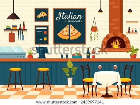 Italian Food Restaurant or Cafeteria Vector Illustration with Traditional Italy Dishes Pizza or Pasta in Flat Cartoon Background Design