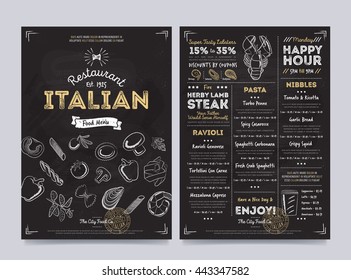 Italian food restaurant menu design template on chalkboard background