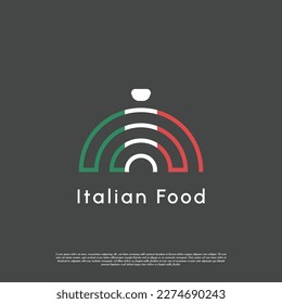 Italian food serving cap logo design illustration. Italian dining cover silhouette. Traditional cuisine monogram abstract design.
