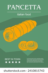 Italian food set vector illustration. Engraved pancetta, bundle of traditional dishes, homemade and restaurant dinner dishes and sauces cooking in cuisine of Italy