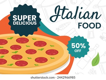 Italian Food Social Media Background Flat Cartoon Hand Drawn Templates Illustration