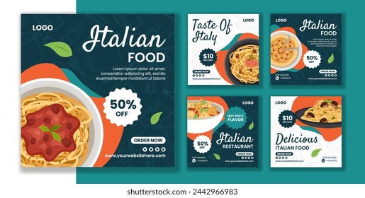 Italian Food Social Media Post Flat Cartoon Hand Drawn Templates Background Illustration