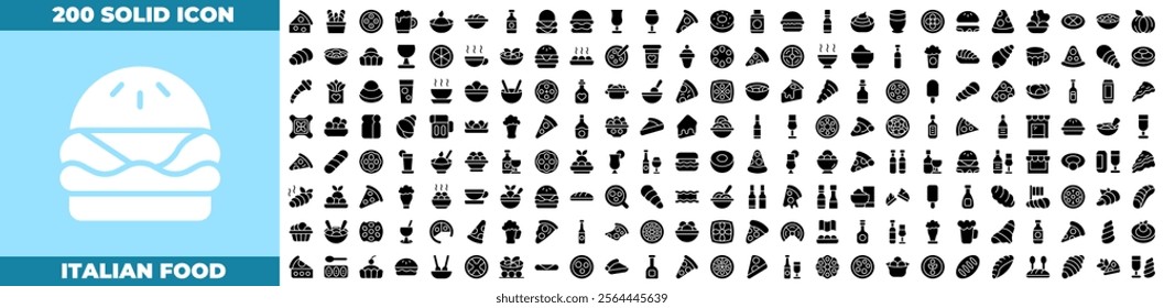 Italian Food Solid Editable Icons set. Vector illustration in modern thin solid style of italian food icons: italian, pizza, food, etc