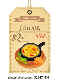 Italian Food - Tag with Frittata in Retro Style. Vector Illustration