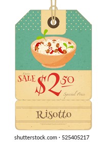 Italian Food - Tag with Risotto in Retro Style. Vector Illustration