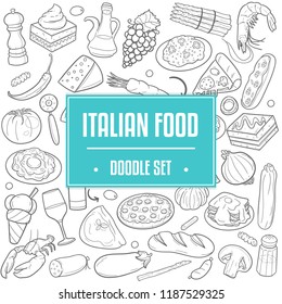 Italian Food Traditional Doodle Icons Sketch Hand Made Design Vector