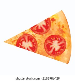 Italian Food Vector Art. Pizza On White Background. Pepperoni Clipart For Menu. Watercolor Style Fastfood. Picture For Delivery, Cafe And Restaurant.