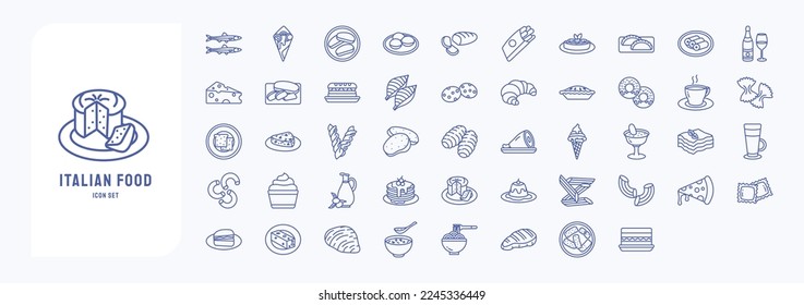 Italian Food vector icon set, fast food and Pastry, desserts, breakfast and lunch snacks vector