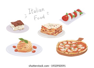 Italian Food, vector illustration, tasty cuisine collection for menu, restaurant.