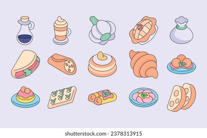 Italian food vector illustrations - vector illustrations. Italian food icons concept isolated. flat drawing