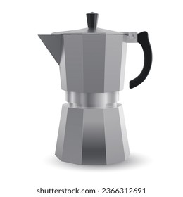 Italian geyser coffee maker a la moka on white background. Illustration of coffee pot for making espresso coffee