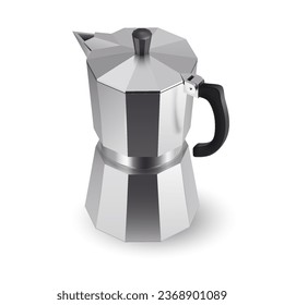 Italian geyser coffee maker a la moka on white background. Illustration of coffee pot for making espresso coffee on White Background